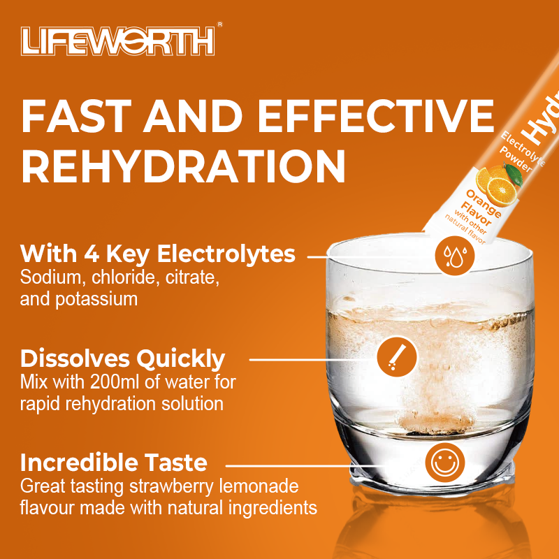 Lifeworth Effervescent Electrolytes Powder Sachets - 20 Flavoured Sticks - Rapid Rehydration - Prevent Dehydration - Achieve Optimal Hydration