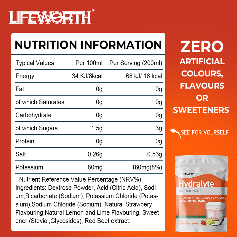 Lifeworth Effervescent Electrolytes Powder Sachets - 20 Flavoured Sticks - Rapid Rehydration - Prevent Dehydration - Achieve Optimal Hydration