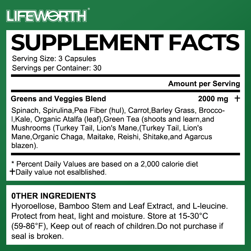 Super Greens Capsules Superfood Fruit Veggie Supplement - 28 Powerful Natural Ingredients with Alfalfa, Beet Root, Tart Cherry & Ginger for Immune & Energy Support, for Men Women, 60 Tablets